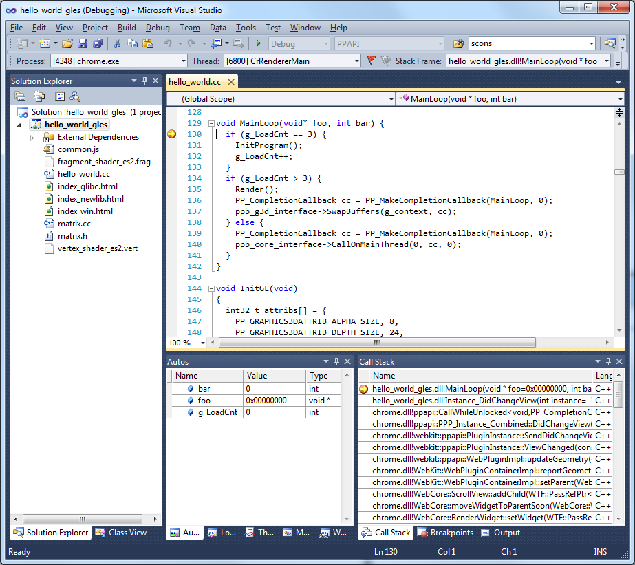 NaCl project open in Visual Studio 