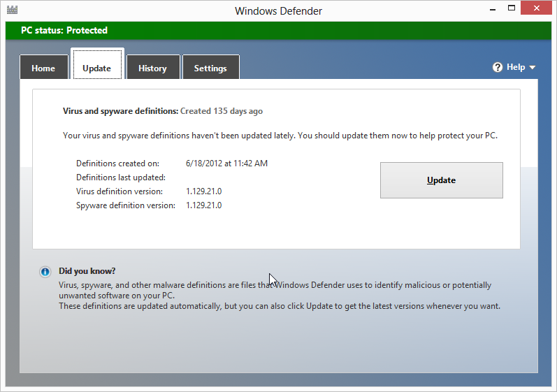 Windows Defender on Windows 8 